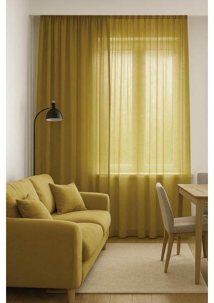 Çocuk Odası Dökümlü Düz Tül Perde - Hardal - Pileli Dikim 1x2,5 Pile - HR500