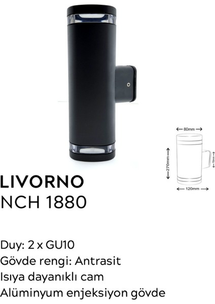 Livorno Çift Yönlü Dış Mekan Aplik – Antrasit 2×GU10 Yüksek Duvar Armatürü fiyatları