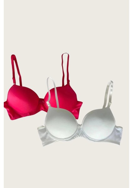Arias Closet Kırmızı-Beyaz 2li Mikro Kumaş Push Up Dolgulu Balenli Günlük Destekli Sütyen