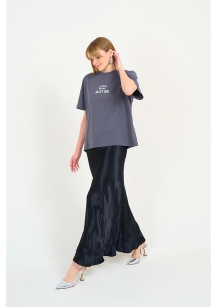 Düz Uzun Saten Etek - Siyah modelleri