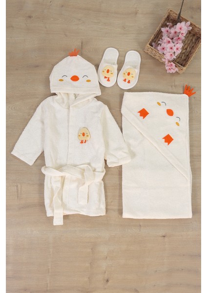 Kız Erkek Bebek Civciv Işemeli Lüks Bornoz Takımı Havlu Seti % 100 Pamuk Kumaş 0- 2 Yaş STL7056 fiyatları
