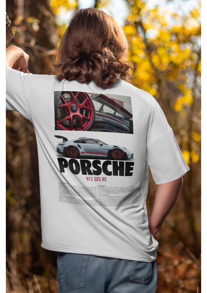 Unisex Porsche Gt3 Rs Baskılı Pamuklu Penye Tshirt
