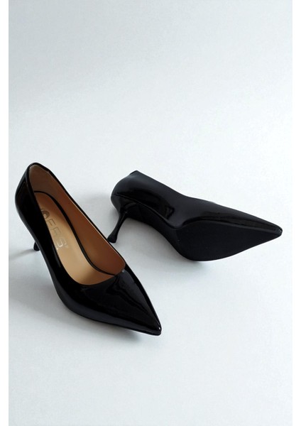 Hakiki Rugan Deri Siyah Kadın Stiletto – 6 cm Ince Topuk Şık Sivri Burun Topuklu Ayakkabı modelleri