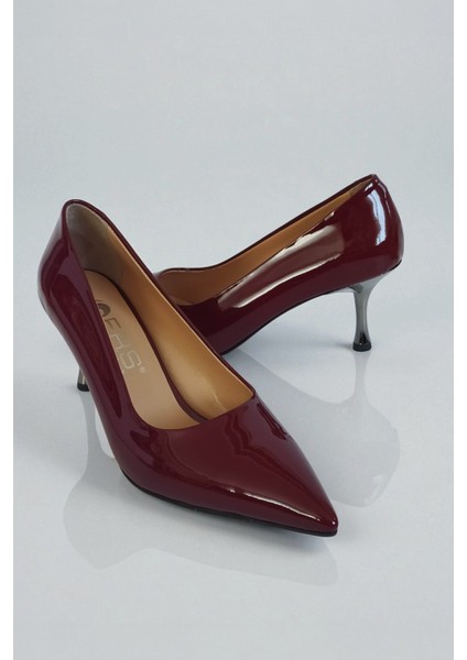 Hakiki Rugan Deri Bordo Kadın Stiletto – 6 cm Metal Ince Topuk Şık Sivri Burun Topuklu Ayakkabı