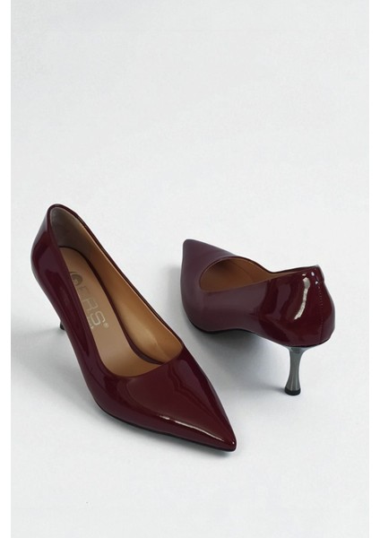 Hakiki Rugan Deri Bordo Kadın Stiletto – 6 cm Metal Ince Topuk Şık Sivri Burun Topuklu Ayakkabı fiyatları