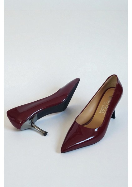 Hakiki Rugan Deri Bordo Kadın Stiletto – 6 cm Metal Ince Topuk Şık Sivri Burun Topuklu Ayakkabı fırsatları