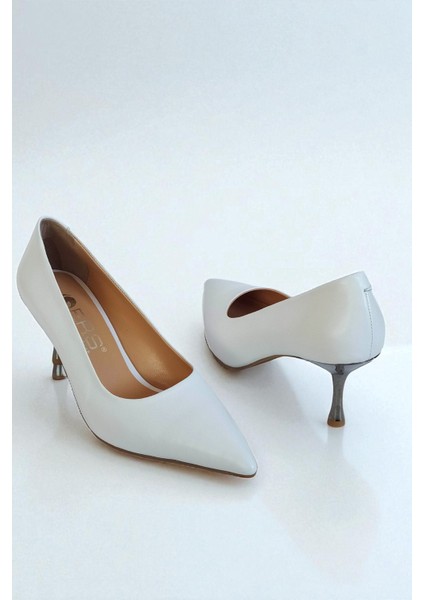 Hakiki Deri Beyaz Kadın Stiletto – 6 cm Metal Ince Topuk Şık Sivri Burun Topuklu Ayakkabı fiyatları
