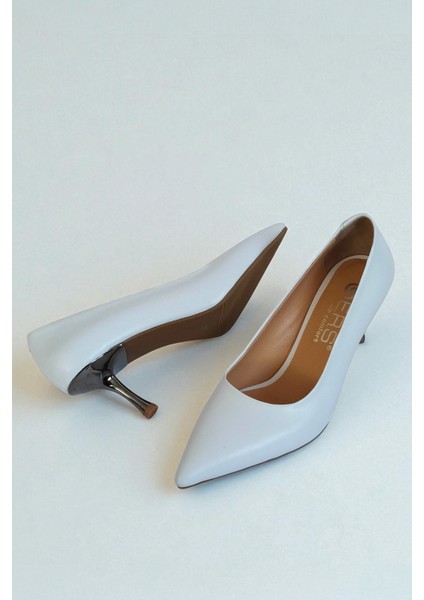 Hakiki Deri Beyaz Kadın Stiletto – 6 cm Metal Ince Topuk Şık Sivri Burun Topuklu Ayakkabı fırsatları
