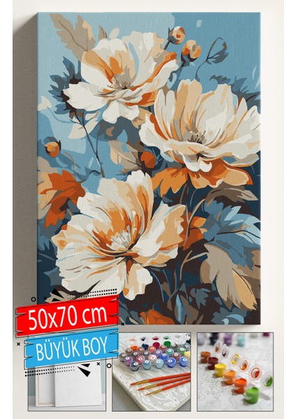 Sayılarla Boyama Seti Numaralı Tuval Fırça Boya Dahil Kasnaklı Set 50X70 cm - ÇİÇEK002
