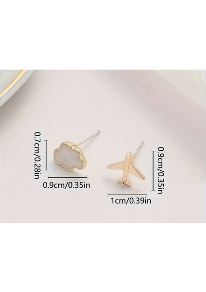 1 Çift Mini Bulut & Uçak Çivi Küpeler - Altın Tonlu Çinko Alaşımı, Kadınlar Için Şık Günlük Aksesuar, Hafif & Şık Tasarım Günlük Kullanım Veya Hediye Için modelleri