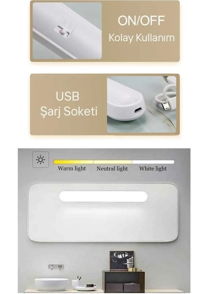 Ekim Aydınlatma CT-5249 Martı Ledli Dimmerli Dokunmatik Anahtarlı Şarjlı 3 Renk Aplik Beyaz Kasa fırsatları