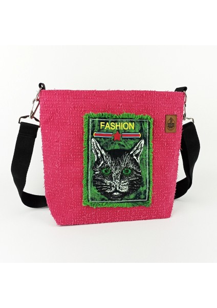El Yapımı Kırpık Kot Omuz Çantası Fashion Kedi