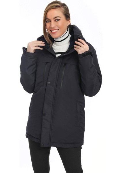 Kadın Polarlı Kürklü Su ve Rüzgar Geçirmez Kapüşonlu Kışlık Mont & Kaban & Parka