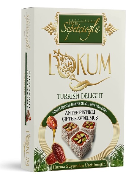Antep Fıstıklı Çifte Kavrulmuş Lokum (Hurma Sulu) 240G