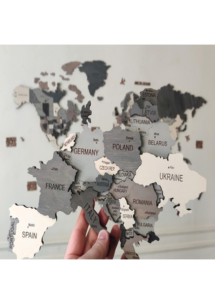 Ahşap Dünya Haritası Duvar Tablosu Dekor (Plus, Large - 190X95 Cm, Ahşap) MF511