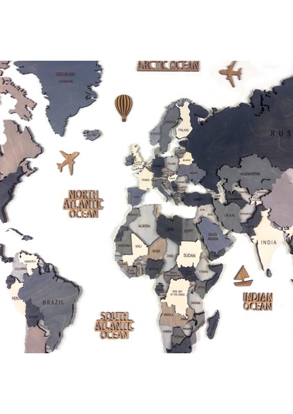 Ahşap Dünya Haritası Duvar Tablosu Dekor (Plus, Large - 190X95 Cm, Ahşap) MF511