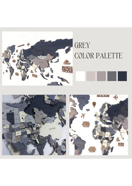 Ahşap Dünya Haritası Duvar Tablosu Dekor (Plus, Large - 190X95 Cm, Ahşap) MF511