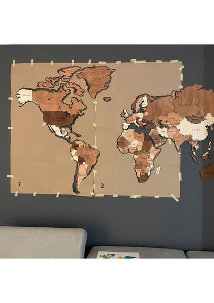 Ahşap Dünya Haritası Duvar Tablosu Ofis Dekor (Basic, Xlarge - 250X135 Cm, Ahşap) MF512