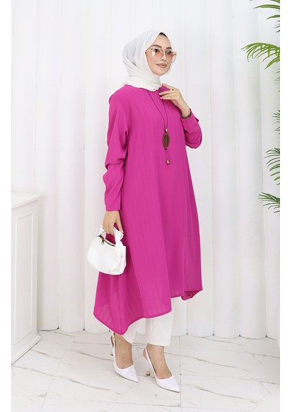 Krep Kumaş Salaş Tunik 1011-04 Fuşya