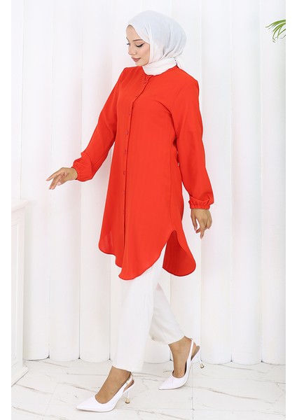 Boydan Düğmeli Tunik 3118-05 Nar Çiçeği fiyatları