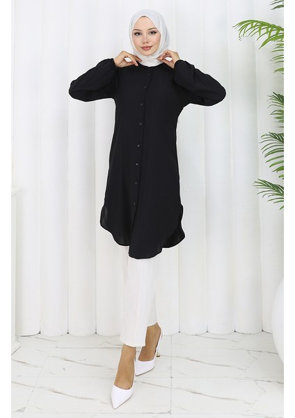 Boydan Düğmeli Tunik 3118-04 Siyah