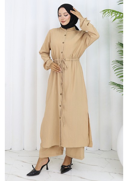 Boydan Düğmeli Tunik Pantolon Ikili Takım 2100-05 Sütlü Kahve fiyatları