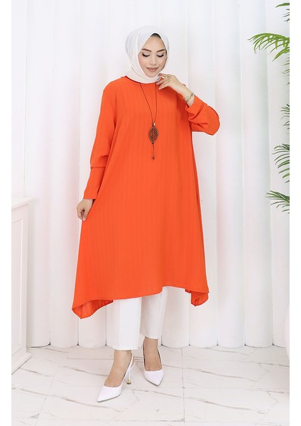 Krep Kumaş Salaş Tunik 1011-03 Kiremit