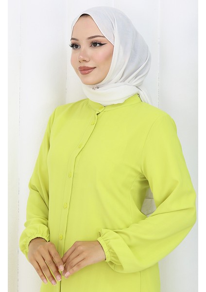 Boydan Düğmeli Tunik 3118-02 Sarımtırak Yeşil modelleri