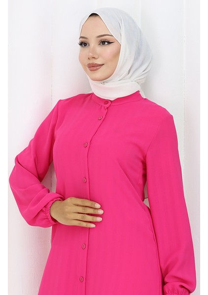 Boydan Düğmeli Tunik 3118-03 Fuşya fırsatları