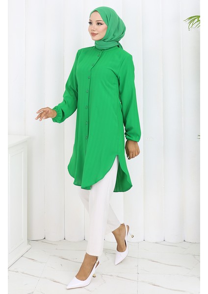 Boydan Düğmeli Tunik 3118-06 Zümrüt Yeşili