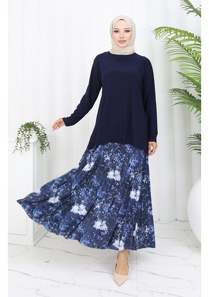 Sandy Kumaş Tunik Etek Ikili Takım 2073-01 Lacivert