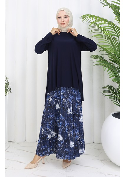 Sandy Kumaş Tunik Etek Ikili Takım 2073-01 Lacivert modelleri