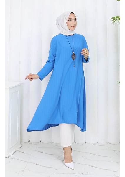 Krep Kumaş Salaş Tunik 1011-08 Mavi