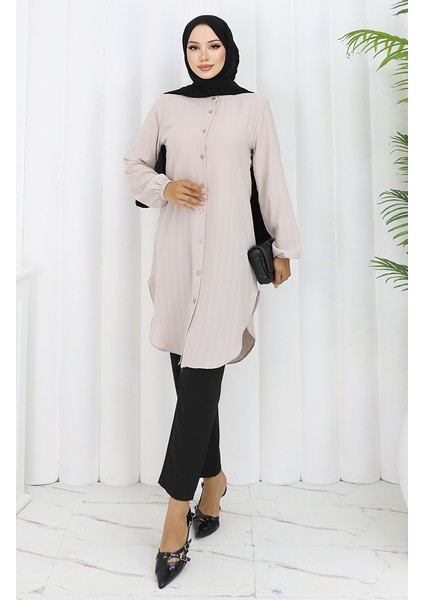 Boydan Düğmeli Tunik 3118-01 Bej