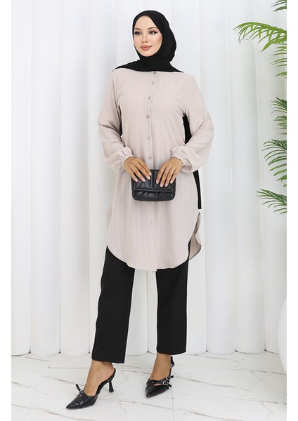 Boydan Düğmeli Tunik 3118-01 Bej fiyatları