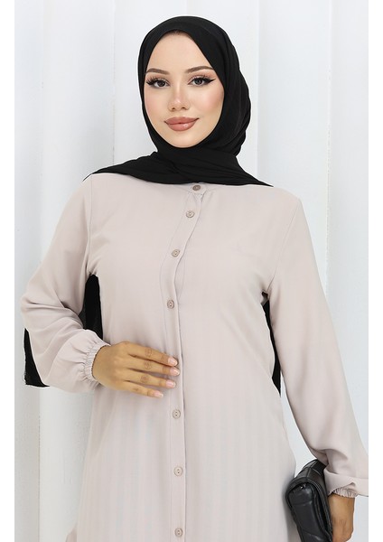 Boydan Düğmeli Tunik 3118-01 Bej fırsatları
