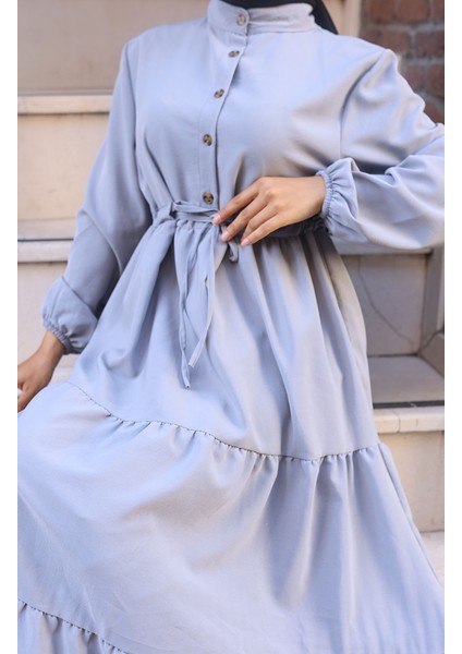 Beli Bağcıklı Elbise 2101-04 Gri indirimleri