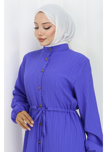 Boydan Düğmeli Tunik Pantolon Ikili Takım 2100-03 Saks modelleri