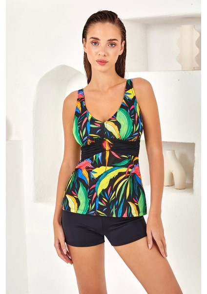 Lapieno 4500 Aksesuarlı V Yaka Şortlu Tankini - Renkli - 40