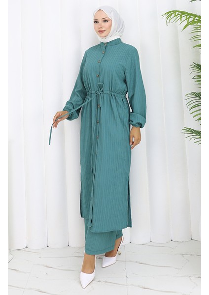 Boydan Düğmeli Tunik Pantolon Ikili Takım 2100-02 Yeşil modelleri