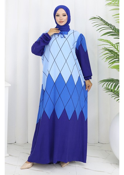 Eteğe Sulu Viskon Kare Yaka Elbise 984585E-03 Indigo