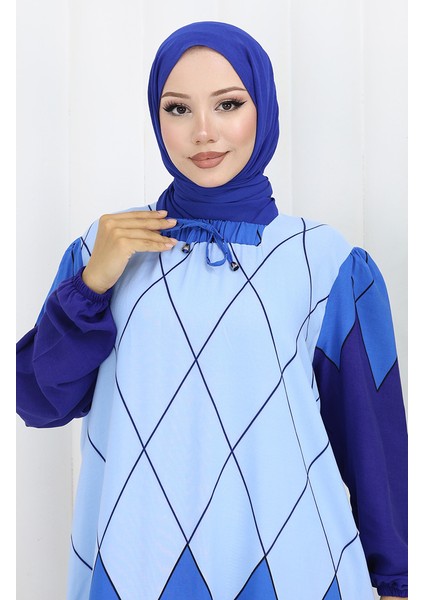 Eteğe Sulu Viskon Kare Yaka Elbise 984585E-03 Indigo modelleri