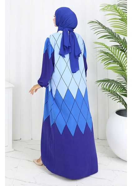 Eteğe Sulu Viskon Kare Yaka Elbise 984585E-03 Indigo indirimleri