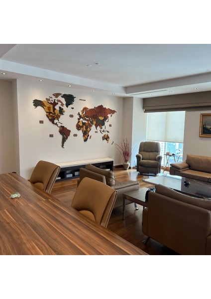 Ahşap Dünya Haritası Duvar Tablosu Ofis Dekor (Plus, Xlarge - 250X135 Cm, Ahşap) MF506