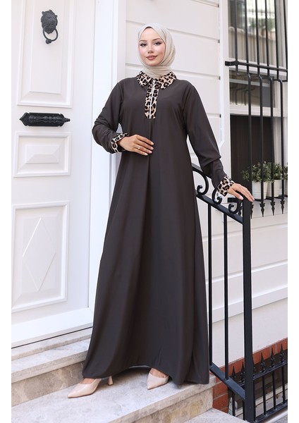 Leopar Desenli Elbise 0119-02 Antrasit