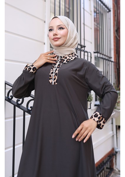 Leopar Desenli Elbise 0119-02 Antrasit modelleri