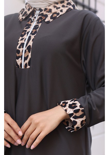 Leopar Desenli Elbise 0119-02 Antrasit fırsatları