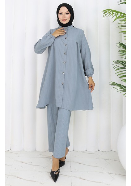 Boydan Düğmeli Tunik Pantolon Ikili Takım 2108-02 Gri modelleri
