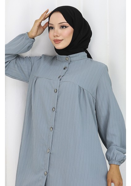 Boydan Düğmeli Tunik Pantolon Ikili Takım 2108-02 Gri fırsatları