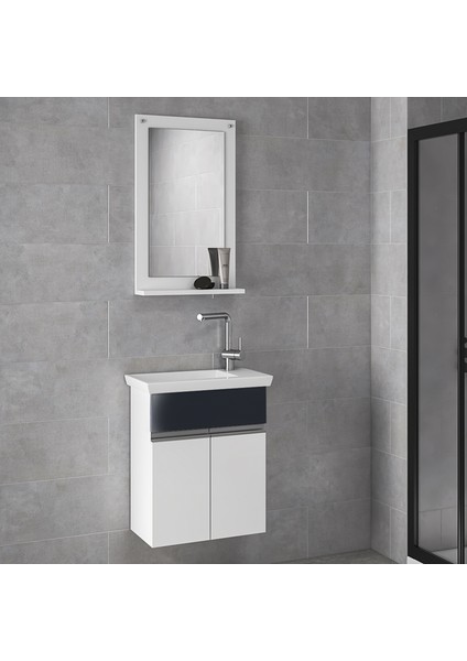 Miniço-Sb Ebeveyn 45 cm x 28 cm Aynalı Lüx Lavabolu Banyo Dolabı- 1. Sınıf Mdf-Beyaz Siyah fiyatları